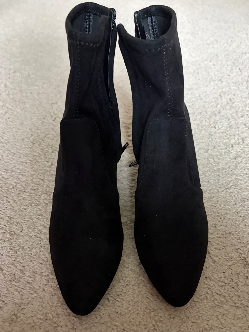 Women's Black Pointed Toe Ankle Boots - Sleek Stretch Fabric